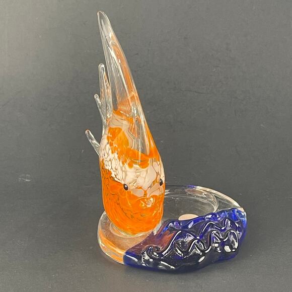 Art Glass Orange Fish Partylite Candle Tea Light Holder 6” - Picture 3 of 6